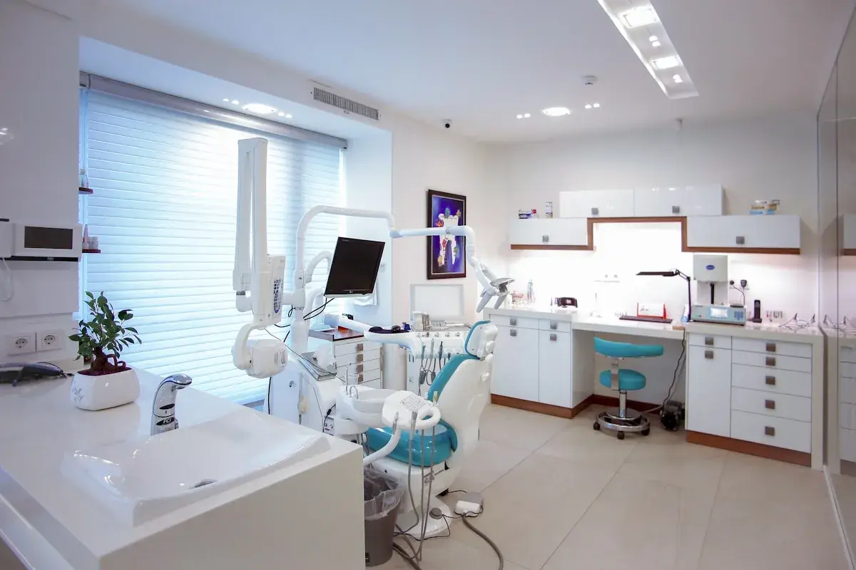 Bright dental office lobby and hallway